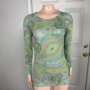 AMB Second Skin Women's Shirt One Size Floral Crew neck Nylon Long Sleeve F4-19